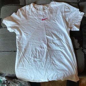 White Nike Tee Pink Design on back Size S mens